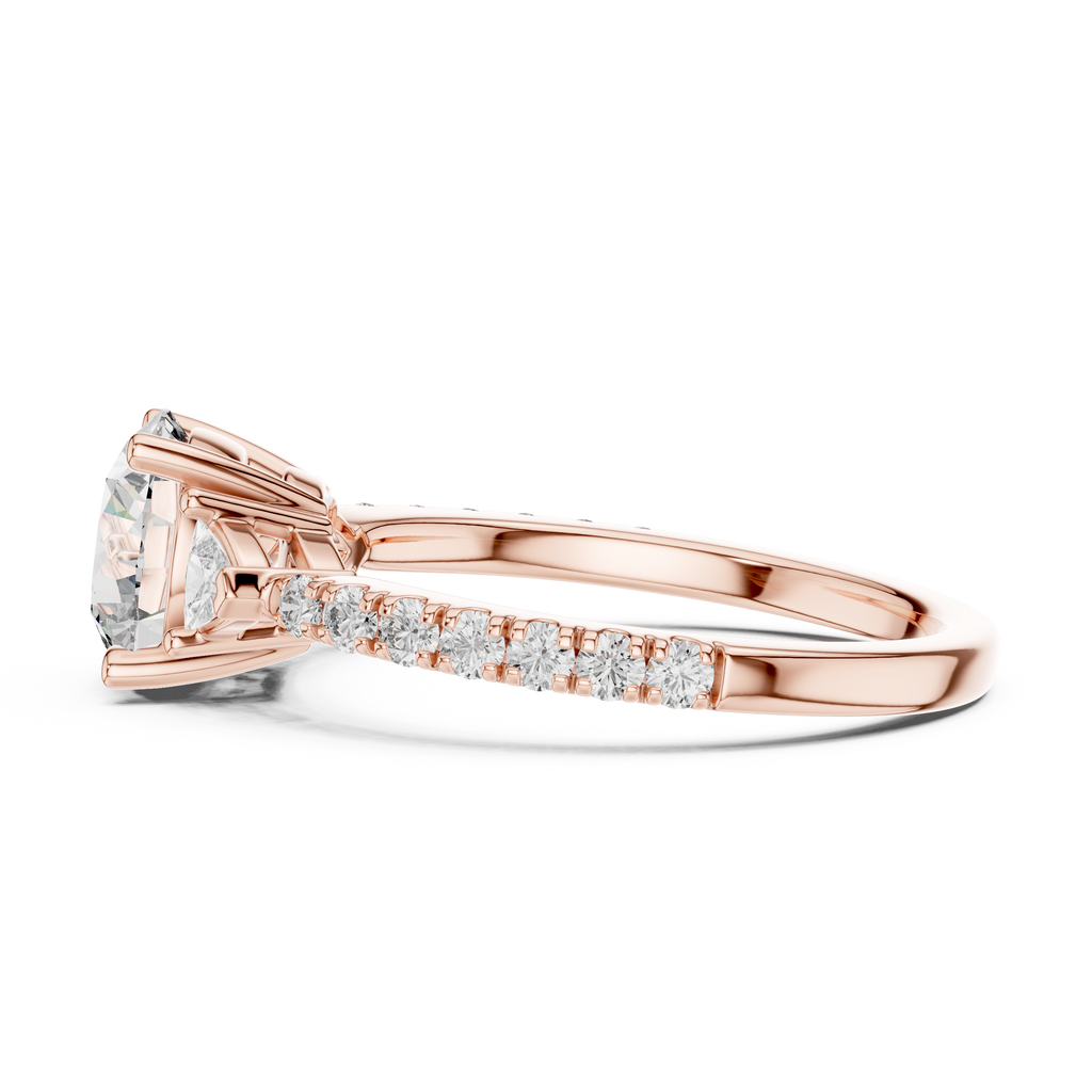 Classic K14 Gold Round Solitaire with Trillion Side Stones