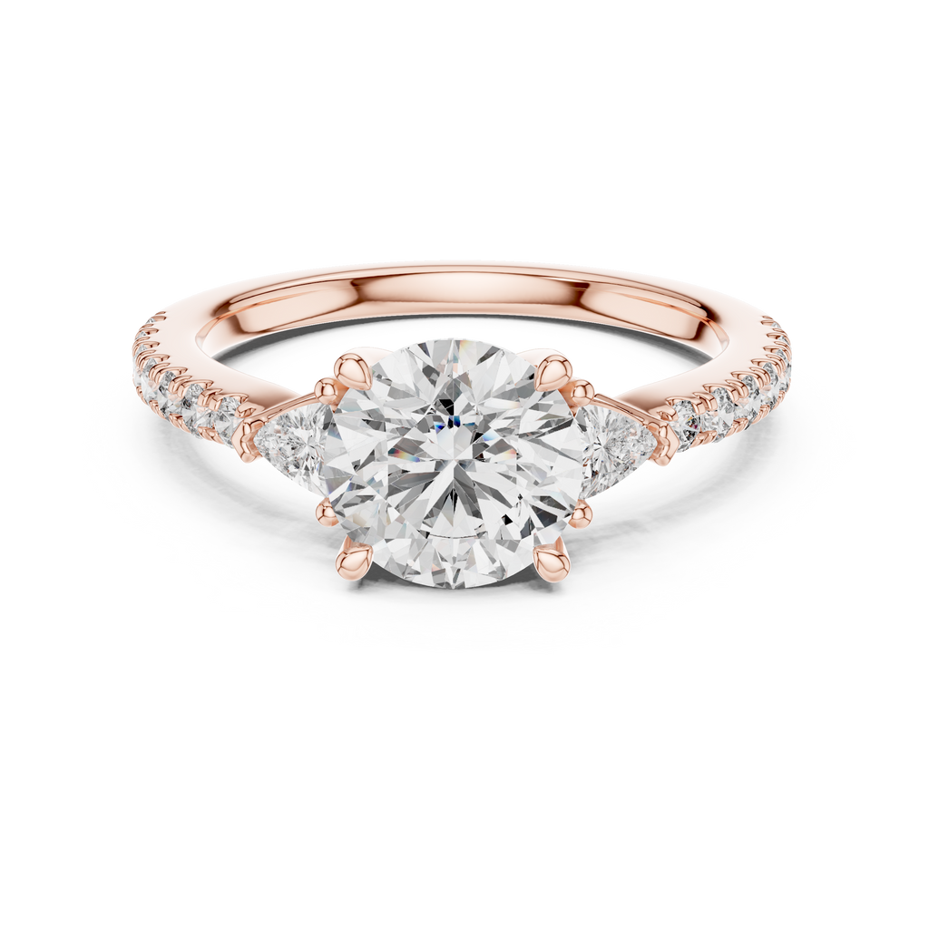 Classic K14 Gold Round Solitaire with Trillion Side Stones