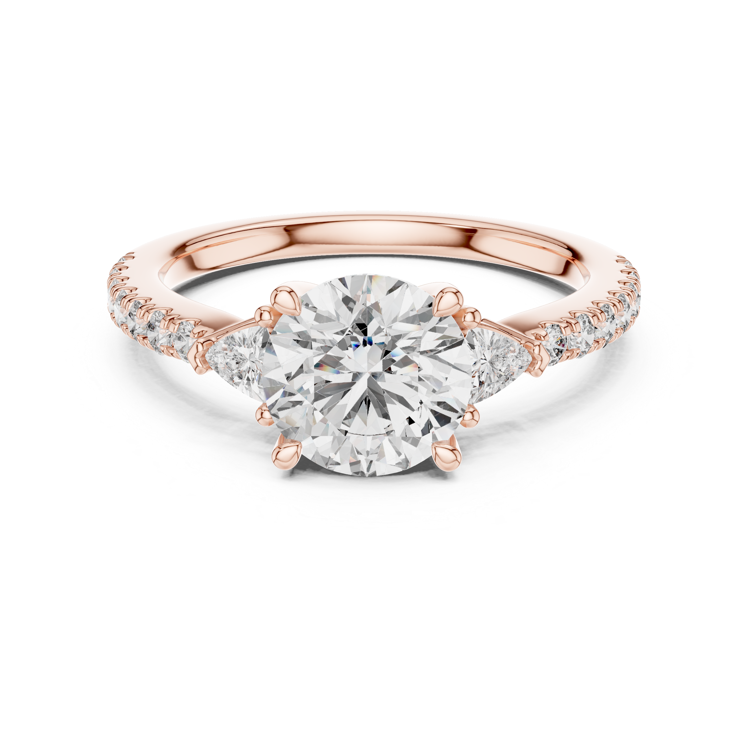 Classic K14 Gold Round Solitaire with Trillion Side Stones