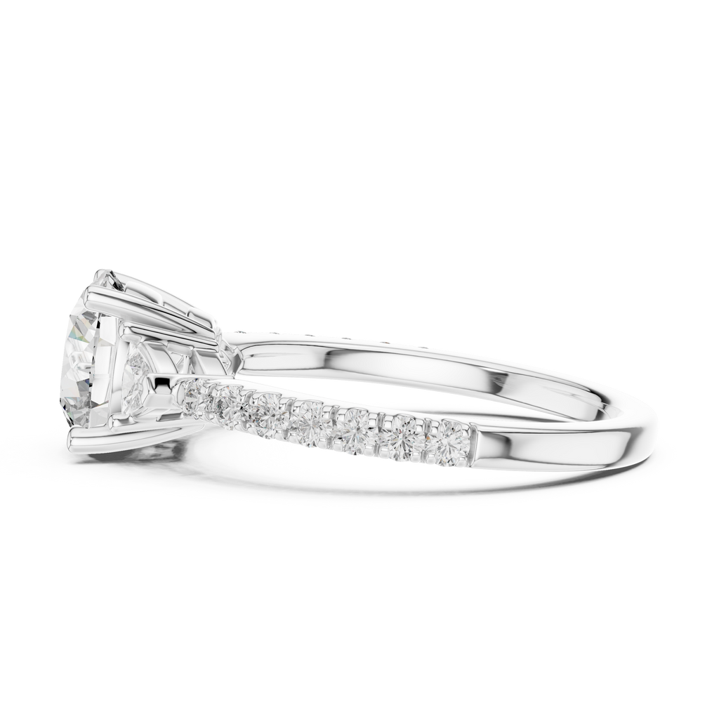 Classic K14 Gold Round Solitaire with Trillion Side Stones