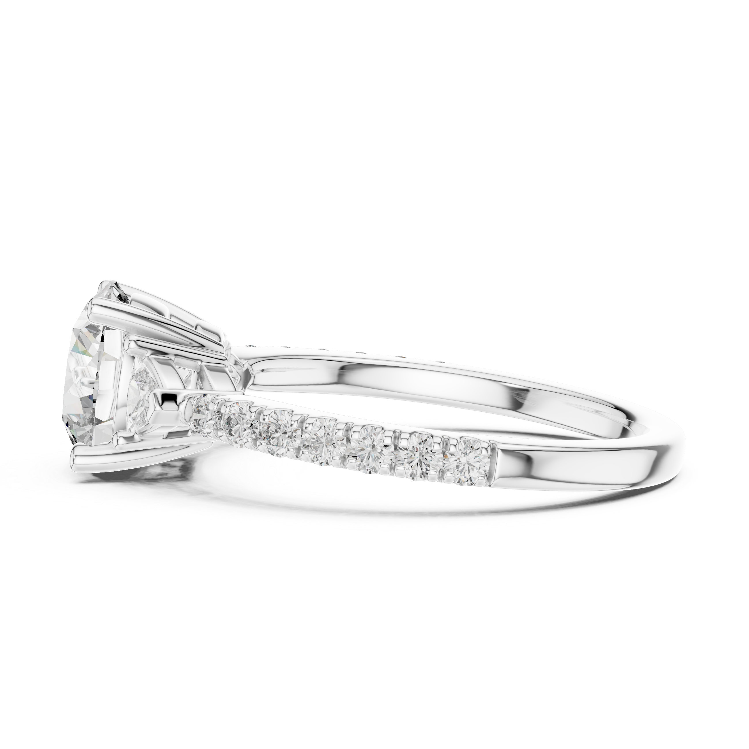Classic K14 Gold Round Solitaire with Trillion Side Stones