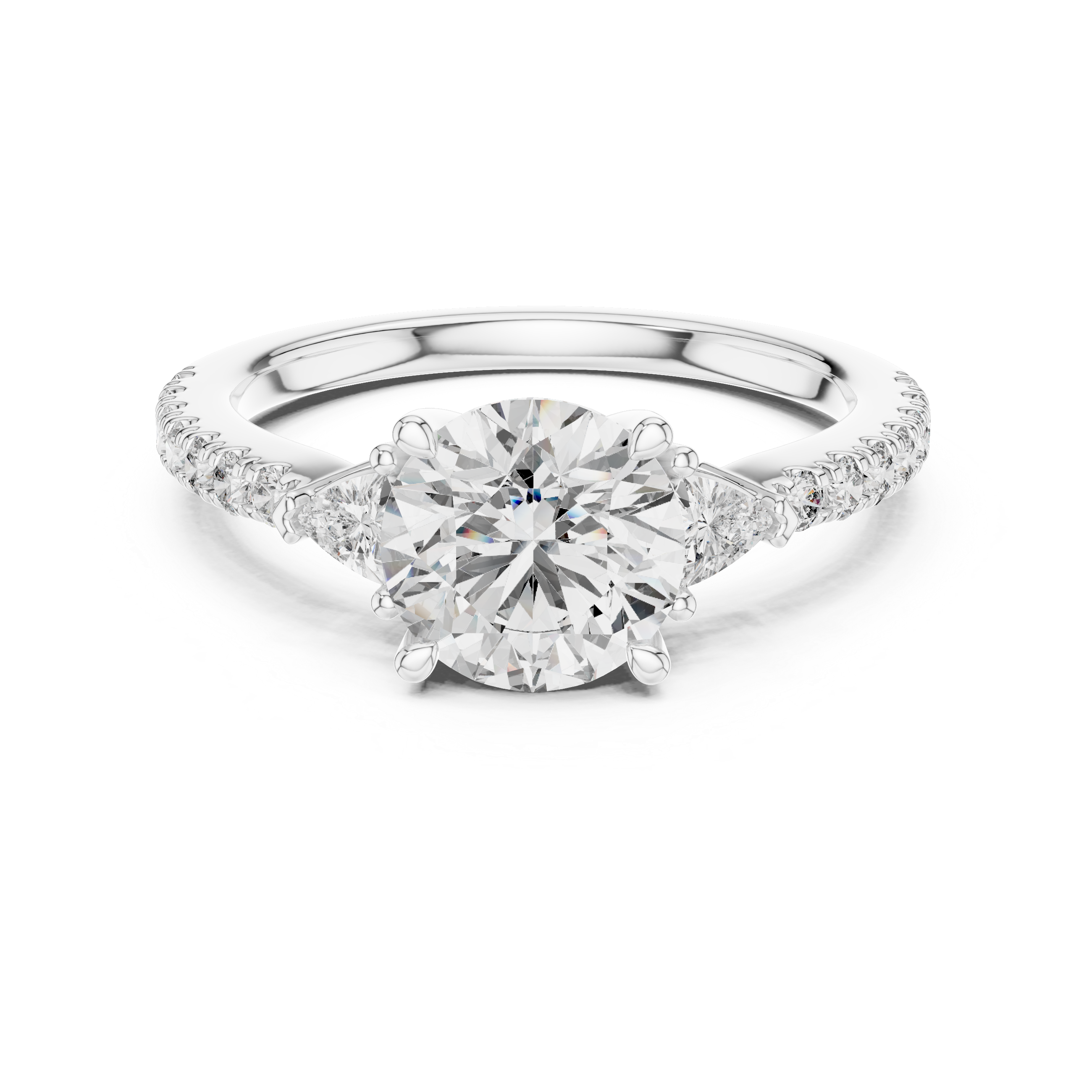 Classic K14 Gold Round Solitaire with Trillion Side Stones