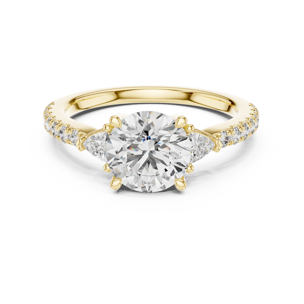 Classic K14 Gold Round Solitaire with Trillion Side Stones