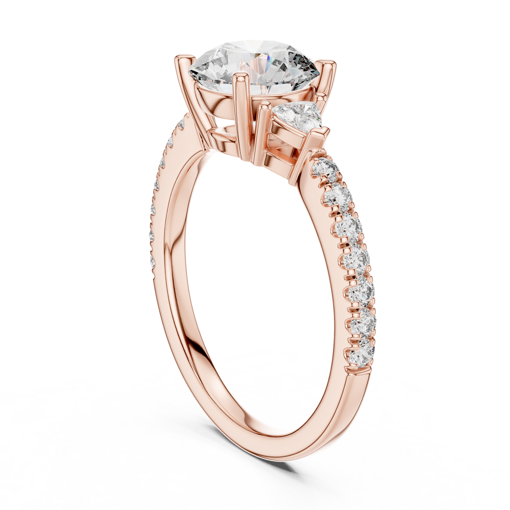 Classic K14 Gold Round Solitaire with Trillion Side Stones