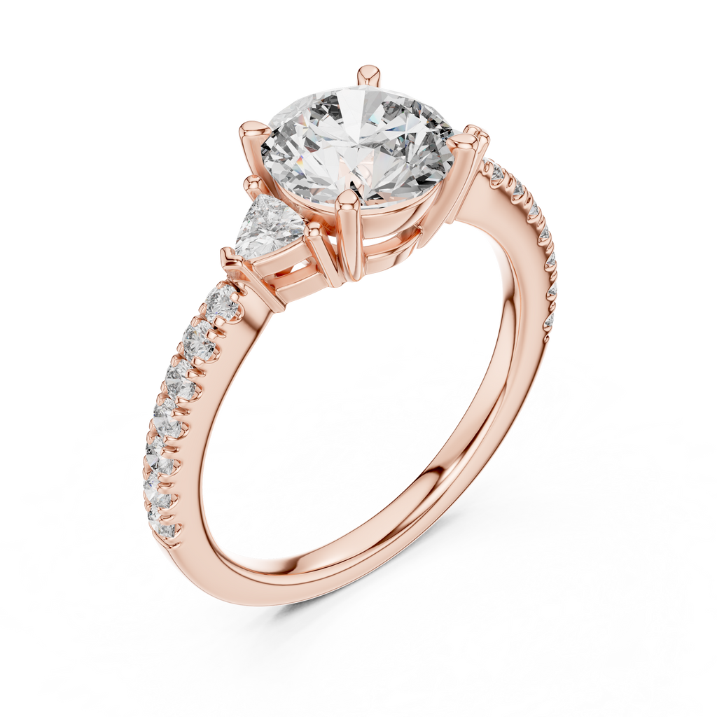 Classic K14 Gold Round Solitaire with Trillion Side Stones