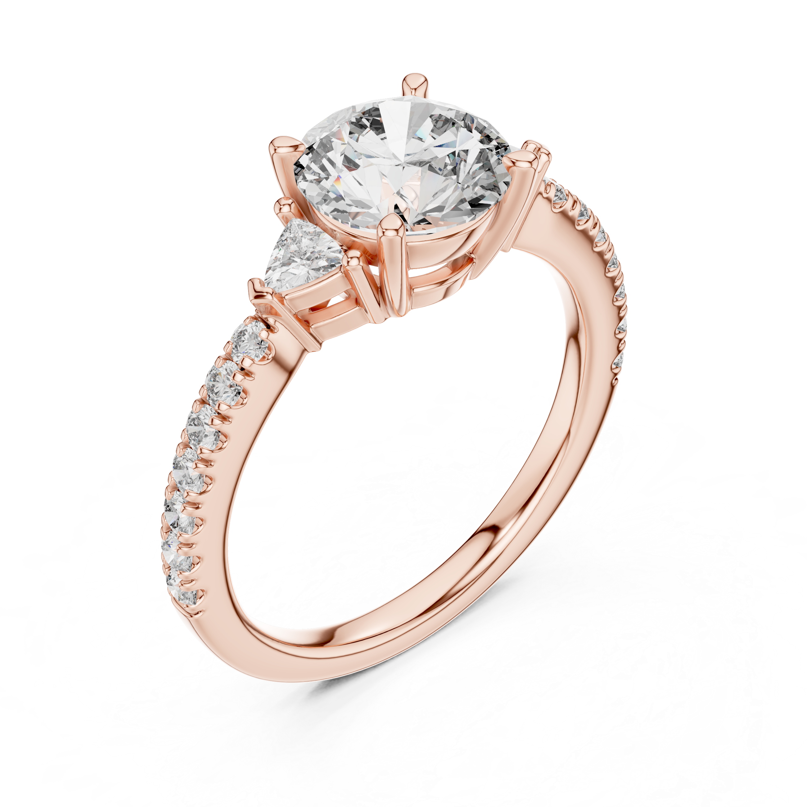 Classic K14 Gold Round Solitaire with Trillion Side Stones