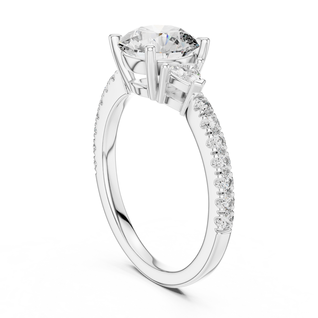 Classic K14 Gold Round Solitaire with Trillion Side Stones