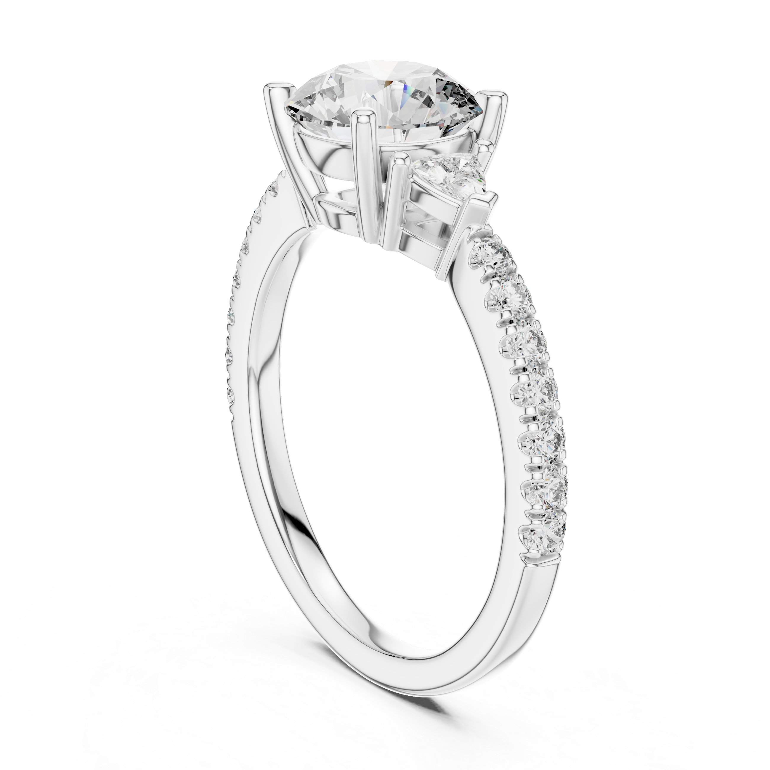 Classic K14 Gold Round Solitaire with Trillion Side Stones