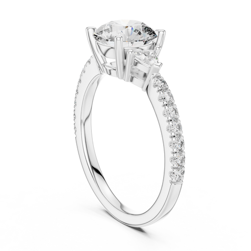 Classic K14 Gold Round Solitaire with Trillion Side Stones