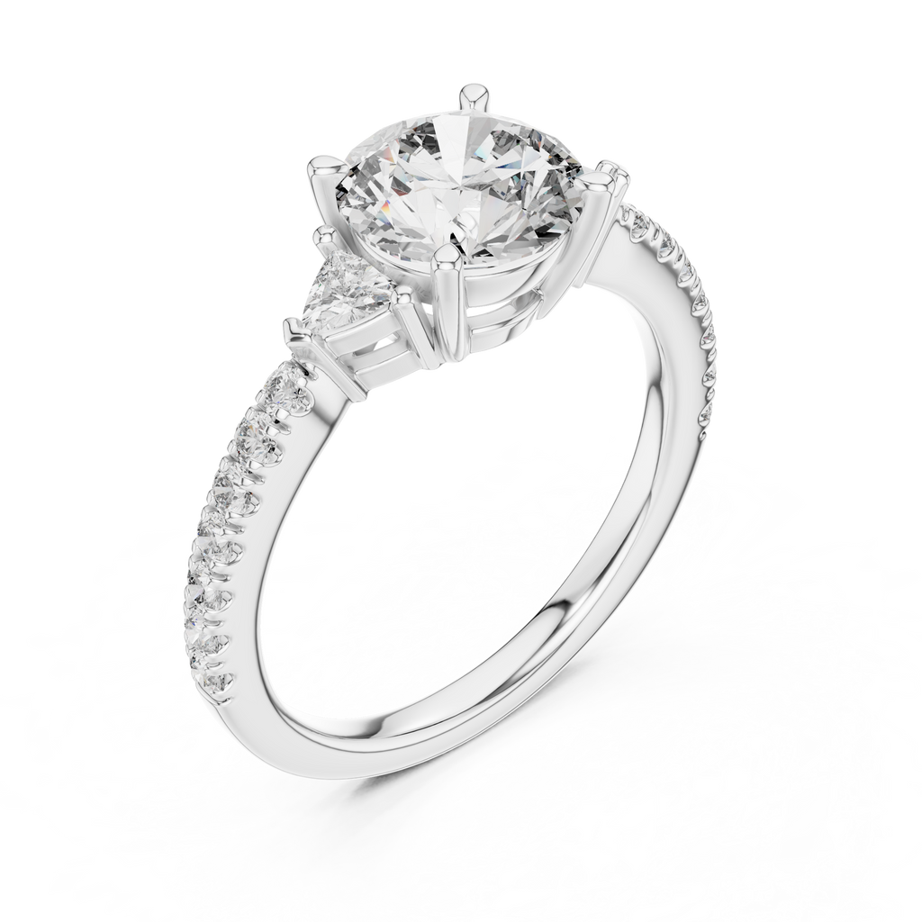 Classic K14 Gold Round Solitaire with Trillion Side Stones