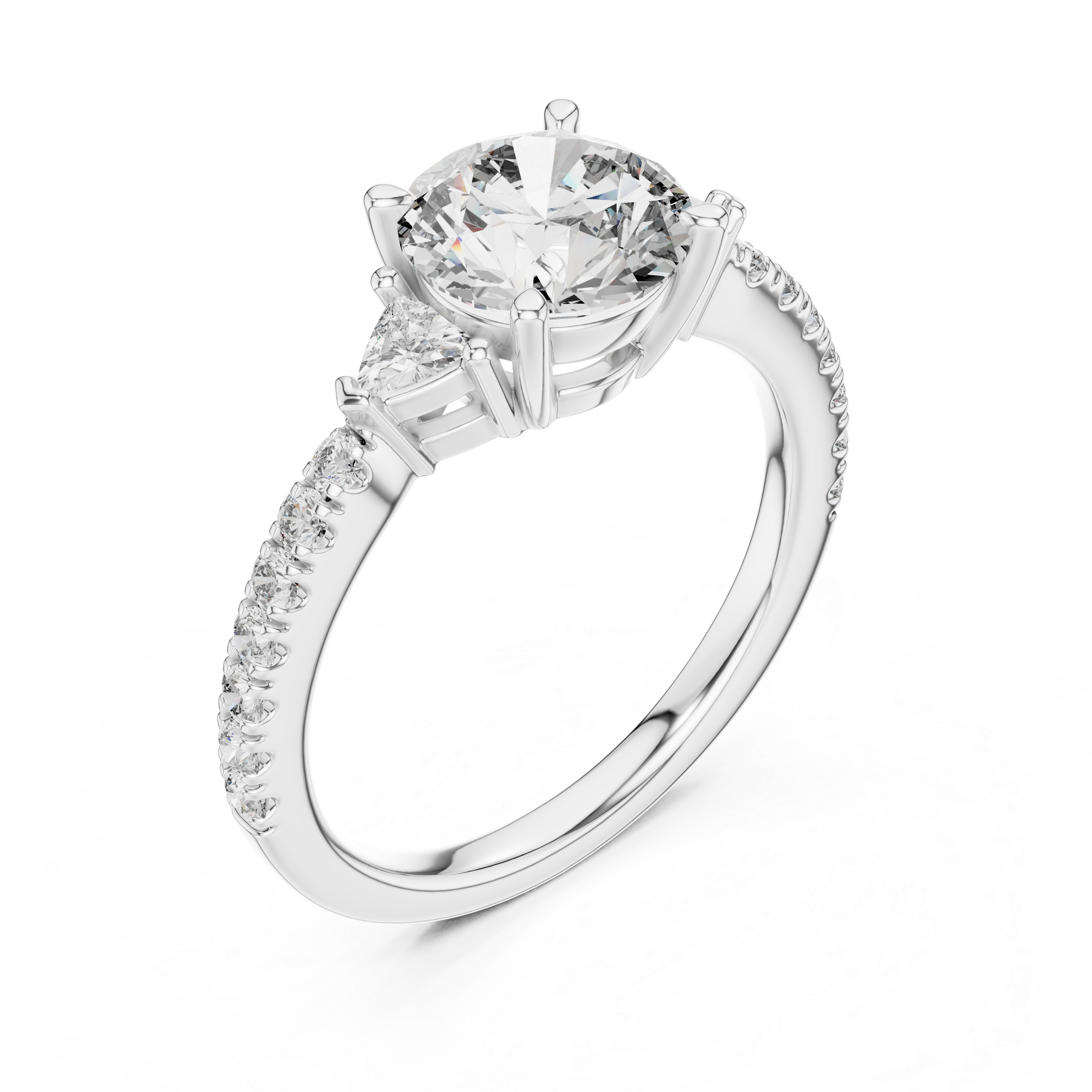 Classic K14 Gold Round Solitaire with Trillion Side Stones
