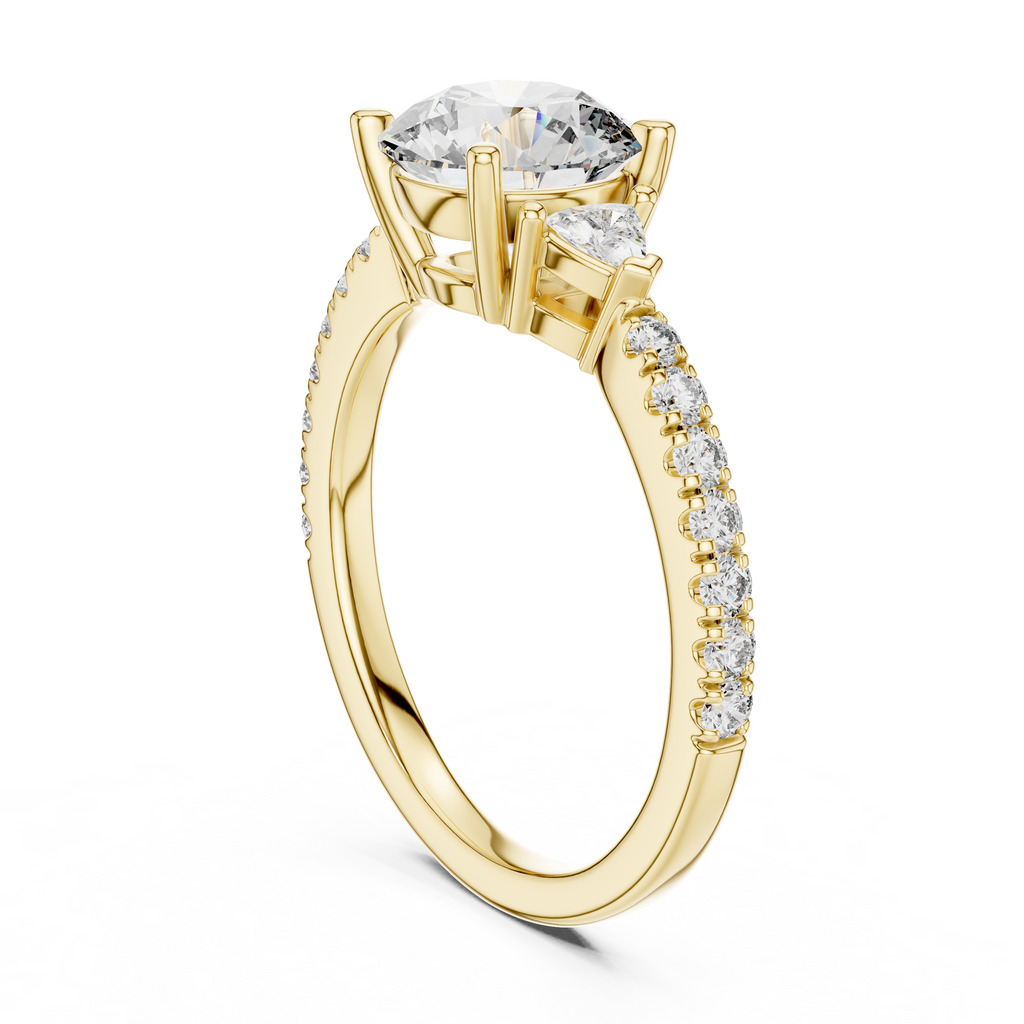 Classic K14 Gold Round Solitaire with Trillion Side Stones