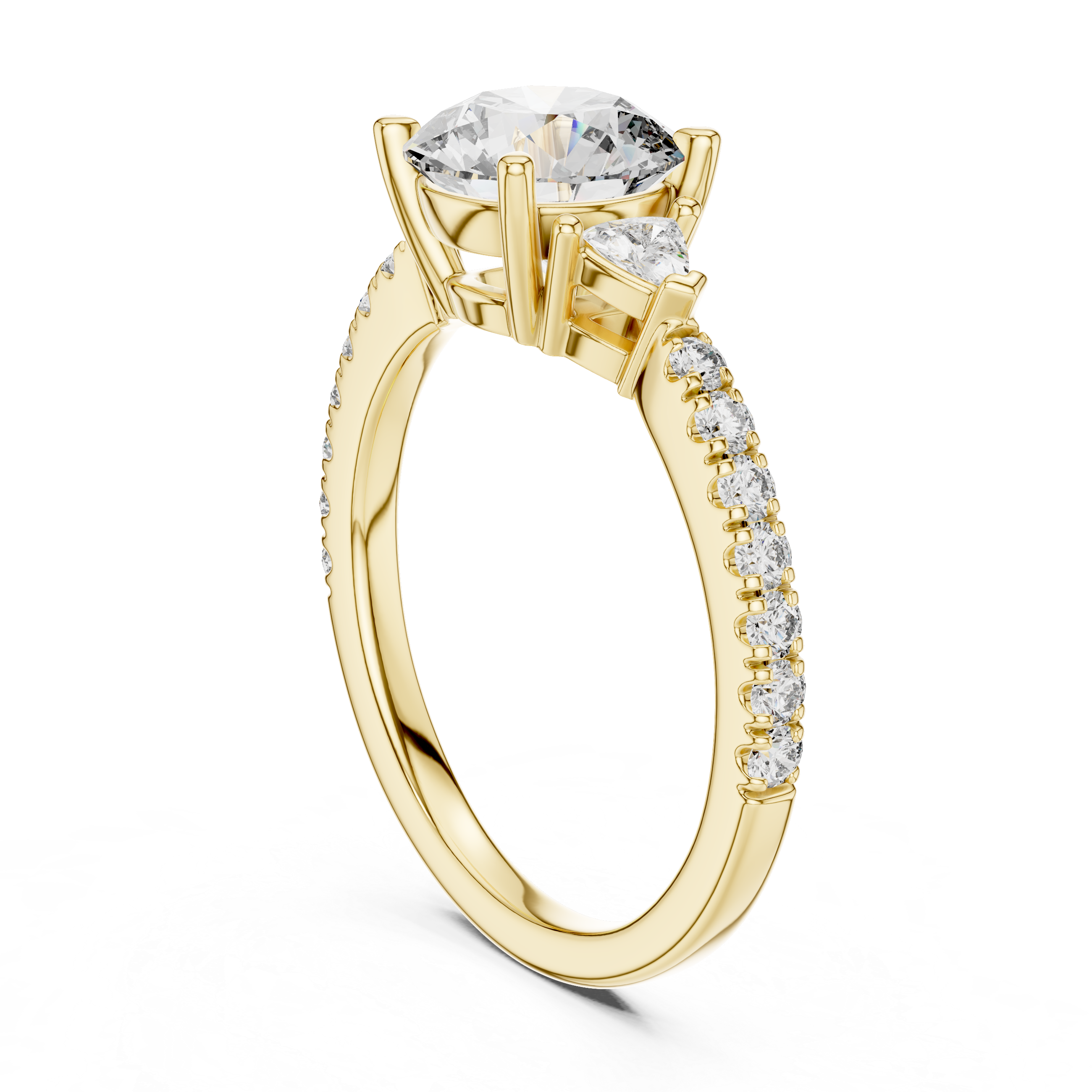 Classic K14 Gold Round Solitaire with Trillion Side Stones