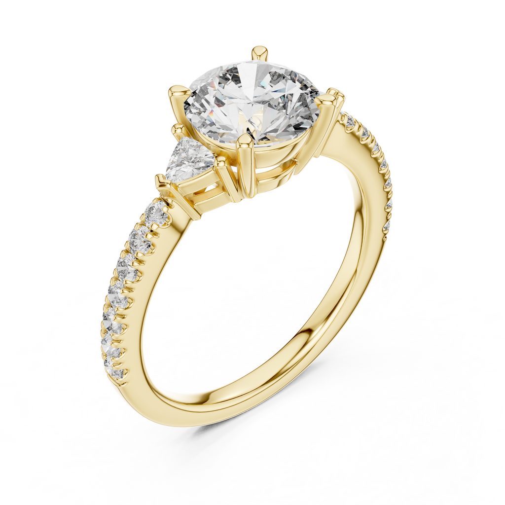 Classic K14 Gold Round Solitaire with Trillion Side Stones